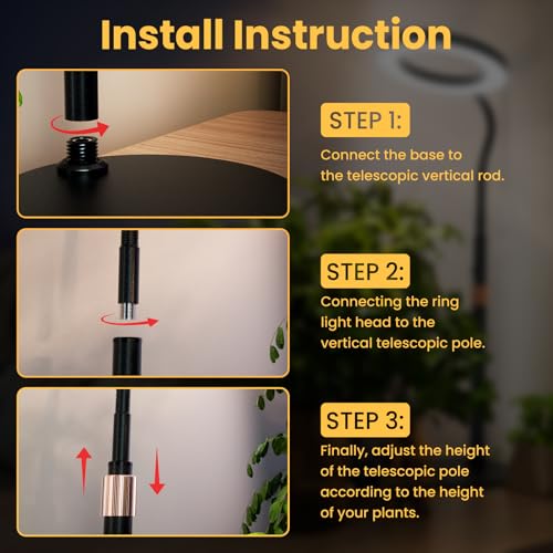 Grow Light Plant Light for Indoor Plants, Full Spectrum Grow Lamp with Pedestal Stand, Automatic Timer for 3H/9H/12H, 10 Dimmable Levels, Height Adjustable 51-67in Black - color: Black High