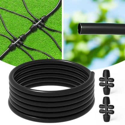 MIXC 25 FT 1/2 Inch Drip Irrigation Tubing Kit:Premium Garden and Landscape Watering System with 2 Quick Connector 4-Way Connector - size: 25FT 1/2'' Main Tube