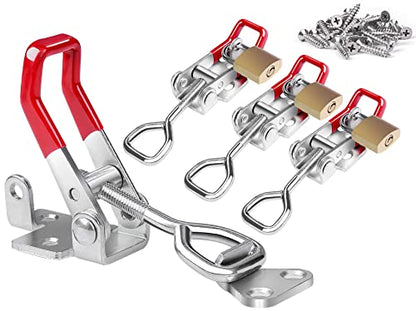 Vicuna R Heavy Duty Toggle Latch Clamp 4002, Adjustable Pull Latch | 550Lbs Holding Capacity, Toggle Clamp Latch with Lock Hole, for Smoker Lid Jig, Tool Box Case, 4 Pack with 20PCS Screws - style: 4002-4PK