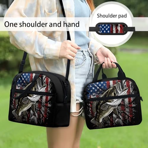 Kids Lunch Bag for Boys American Flag Fishing: Heavy-Duty Main Compartment Holds Full Meal + Drink - Keeps Cool - Good for Outdoor Camping, Fishing Trips & Summer Camp - color: American Flag Fishing