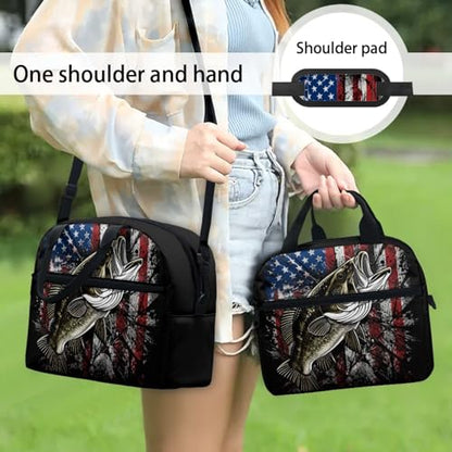 Kids Lunch Bag for Boys American Flag Fishing: Heavy-Duty Main Compartment Holds Full Meal + Drink - Keeps Cool - Good for Outdoor Camping, Fishing Trips & Summer Camp - color: American Flag Fishing