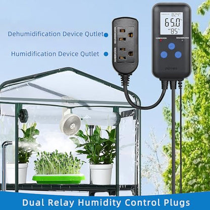 Digital Humidity Controller, Pre-Wired Humidity Controlled Dual Stage Outlets for Mushroom Growing, Reptile, Grow Tent, Humidifier/Dehumidifier