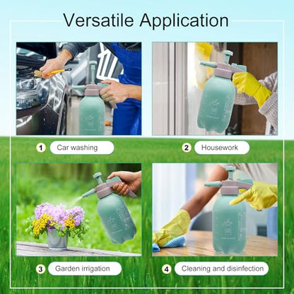 68oz Garden Pump Sprayer, 2L Hand Pressure Sprayer Bottle with Safety Valve, 0.5 Gal Lawn Adjustable Sprayer for Plant Mister Spraying Weeds Home Cleaning Watering (Light Blue)