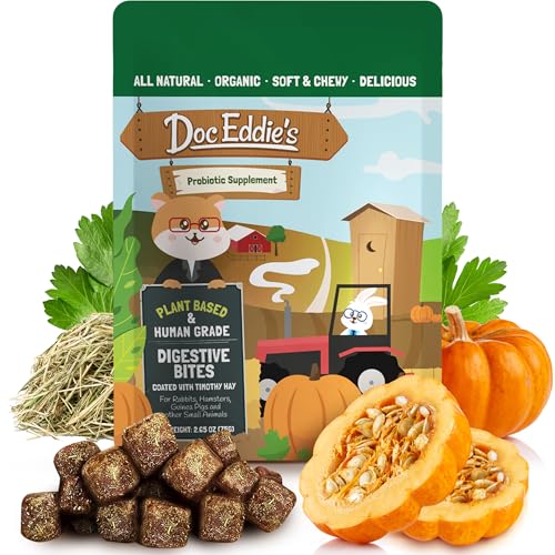 DOC EDDIE'S Digestive Bites - Plant-Based Small Animal Treats for Rabbits, Guinea Pigs, Hamsters, Gerbils, and More - Probiotics Supplement Made with Timothy Hay, Real Fruits, and Veggies