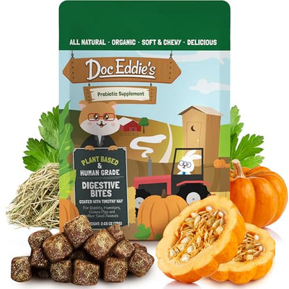 DOC EDDIE'S Digestive Bites - Plant-Based Small Animal Treats for Rabbits, Guinea Pigs, Hamsters, Gerbils, and More - Probiotics Supplement Made with Timothy Hay, Real Fruits, and Veggies