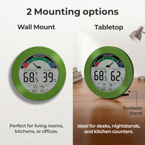Digital Hygrometer Indoor Thermometer Humidity Meter Room Temperature Humidity Monitor, Metal Frame with Brushed Stainless Finish, DM9442 (Green Stainless) - color: Green Stainless