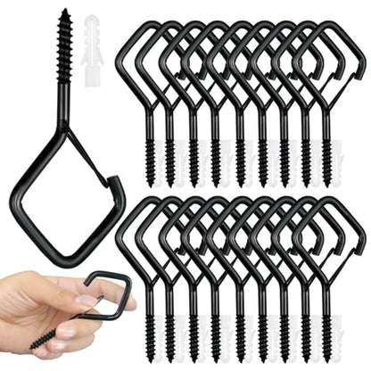 20 PCS Black Eye Screw Hooks, 4 Inch Ceiling Hooks for Hanging Heavy Duty Items with Safety Buckle – Metal Eye Bolt Hooks for Hanging Plants, Wind Chimes, Bird Feeders, String Lights, and More - size: 20 PCS