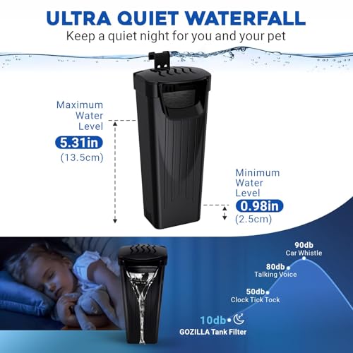 GOZILLA Turtle Tank Filter 74GPH, Low Water Level Turtle Tank 3.5W Fish Tank Aquarium Filters for Small Tanks up to 15 Gallons Include 4 Replacement Cartridges.(Black)