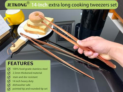 JETKONG 2 Pcs 14-Inch Kitchen Tweezers Extra Long Cooking Tweezer Tongs Stainless Steel Long Food Tweezers (Rose Gold) - color: Rose Gold, size: 14+14 Inch