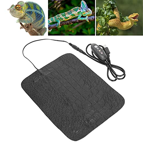 USB Reptile Heat Pad, 3 Level Temperature Control, Heat Mat for Lizards Snakes Turtles, PU Leather, Stimulate Appetite and Metabolism, Easy to Clean, Pet Accessory