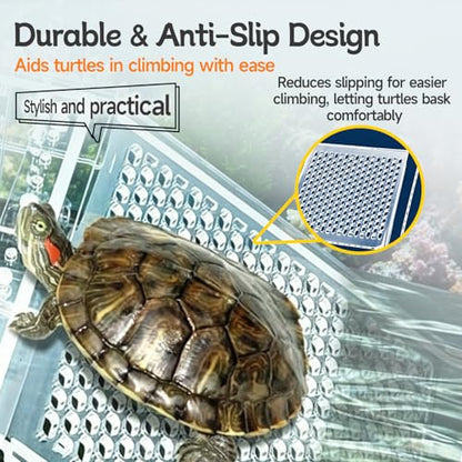 Turtle Basking Platform, Clear Acrylic Turtle Dock with Slip-Resistant Ramp and Built-in Hooks for Aquatic Turtles, Direction-Adjustable Ramp, Turtle Terrace, Turtle Tank Accessories - size: Medium