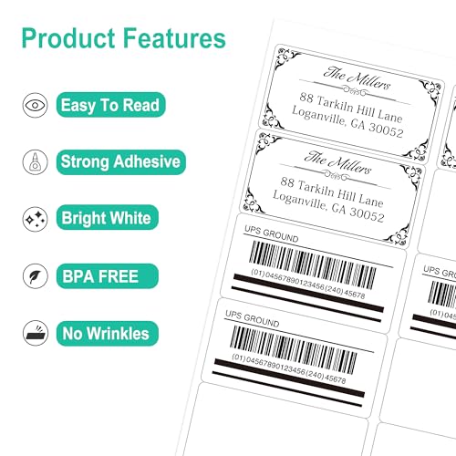 L LIKED 2"x4" Bulk Printable White Label Stickers 5000 Labels 500 Sheets | Matte, permanent adhesive, laser/inkjet compatible, 10 per sheet, for shipping, address, product & barcode labels - size: 500 Sheets
