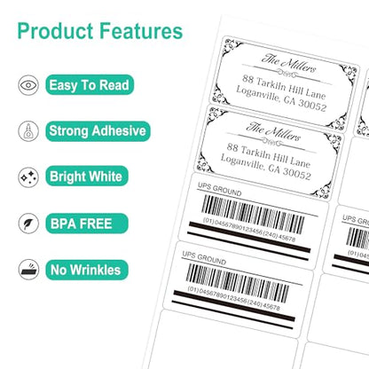 L LIKED 2"x4" Bulk Printable White Label Stickers 5000 Labels 500 Sheets | Matte, permanent adhesive, laser/inkjet compatible, 10 per sheet, for shipping, address, product & barcode labels - size: 500 Sheets