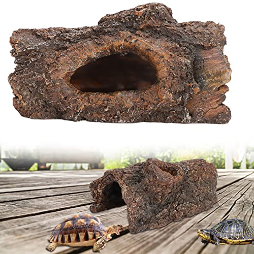 GOWENIC Simulation Resin Tree Bark Hide Cave for Reptile Amphibian, Natural Moss Reptile Hide Cave, Landscape Decor for Scorpion Lizard, Small Animal Terrarium