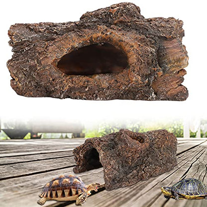 GOWENIC Simulation Resin Tree Bark Hide Cave for Reptile Amphibian, Natural Moss Reptile Hide Cave, Landscape Decor for Scorpion Lizard, Small Animal Terrarium
