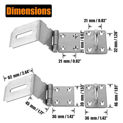 JQK Door Hasp Latch 90 Degree, Stainless Steel Safety Angle Locking Latch for Push/Sliding/Barn Door, 1.5mm Thickness Satin Nickel 2 Pack, 4 Inch - size: 4Inch-Brushed-90degree