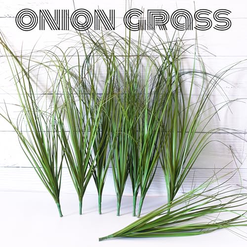 VANTREE 16PCS Fake Tall Grass Plant，UV Resistant Artificial Greenery Stems | Lifelike Artificial Onion Grass,Faux Shrubs Plants for Indoor Outdoor Patio Pots,Porch,Garden Beds,Window Boxes Vase Decor
