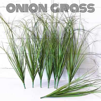 VANTREE 16PCS Fake Tall Grass Plant，UV Resistant Artificial Greenery Stems | Lifelike Artificial Onion Grass,Faux Shrubs Plants for Indoor Outdoor Patio Pots,Porch,Garden Beds,Window Boxes Vase Decor