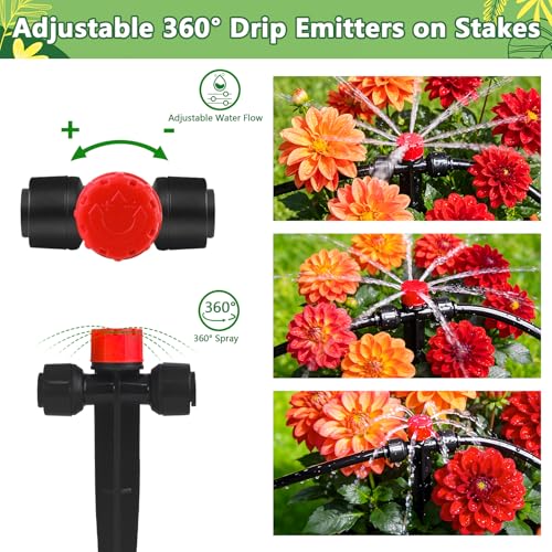 Push-to-Fit Drip Irrigation Emitters for 1/4" Drip Irrigation Tubing, 20 Pcs Adjustable 360 Degree Water Flow Drippers Sprayer on Stake 360° Full Circle Multi-Stream Irrigation In-line Dripper - size: Push-to-fit In-line Emitters - 20 Pieces
