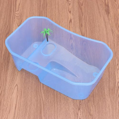 GANAZONO Plastic Turtle Tank with Drying Platform for Swimming and Hibernation, Sturdy Plastic Container for Small Turtles, Reptile Habitat Terrarium with Open Top Design