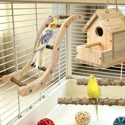 Hamiledyi Nature Wooden Bird Ladder Pet Parrots Climb Bridge Exercise Stands for Parakeet Climbing Chewing Bridge Bird Cage Accessories for Cockatiel Parakeet Lovebirds Budgie