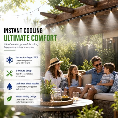 100FT Misters for Outside Patio, Outdoor Misting Cooling System with 20 Brass Nozzles & Filters, DIY Misting Kit for Backyard Garden Greenhouse Deck Umbrella Canopy Pool Porch Trampoline - size: 100 FT