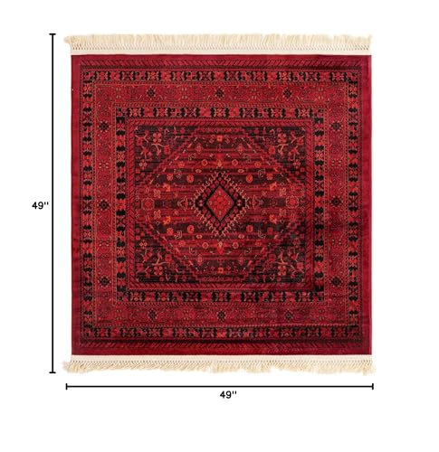 Unique Loom Tekke Collection Area Rug - Sheibani (4' 1" Square, Red/ Black) - size: 4'1" x 4'1" (Square)