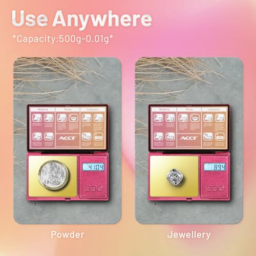 Digital Pocket Scale, 500g by 0.01g, Precision Gram Scale with Tare Scale Feature, 6 Units, Small Ounce Scale for Jewelry, Powder, Coins, Herb, Mini Scale with Battery - color: Pink