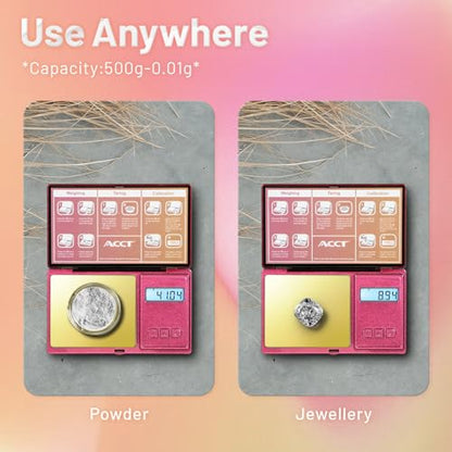 Digital Pocket Scale, 500g by 0.01g, Precision Gram Scale with Tare Scale Feature, 6 Units, Small Ounce Scale for Jewelry, Powder, Coins, Herb, Mini Scale with Battery - color: Pink