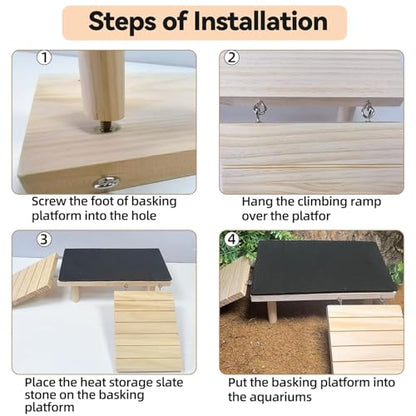 Bearded Dragon Basking Platform with Climbing Ramp,Reptile Basking Rock Slate,Wooden Platform Hide Cave Tank Accessories for Lizard Tortoise Leopard Gecko Snake (M) - size: M - 11.8"D x 5.9"W x 4.7"H