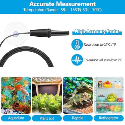 DaToo Aquarium Thermometer with Large LCD Display Fahrenheit/Celsius(℉/℃) Fish Tank Thermometer for Aquarium Reptile Terrarium Digital Water Thermometer with Suction Cup(4 Pack) - size: 4 Pack