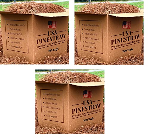 USA Pine Straw - Premium Pine Needle Mulch (Premium Pine Needle Mulch - Covers 300 Sqft 3 Set) - size: Premium Pine Needle Mulch - Covers 300 Sqft 3 set