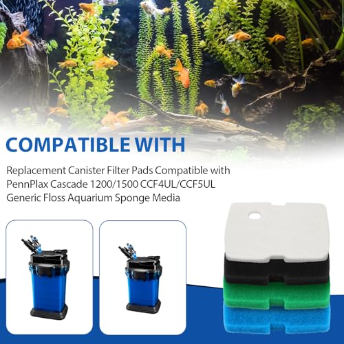 Replacement Canister Filter Pads Compatible with PennPlax Cascade 1200/1500 CCF4UL/CCF5UL Generic Floss Aquarium Sponge Media, Replacement Canisters Filters Sponges for Aquariums Fish Tank Turtle Tank