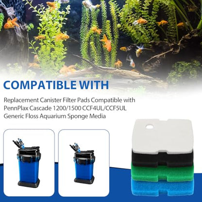 Replacement Canister Filter Pads Compatible with PennPlax Cascade 1200/1500 CCF4UL/CCF5UL Generic Floss Aquarium Sponge Media, Replacement Canisters Filters Sponges for Aquariums Fish Tank Turtle Tank