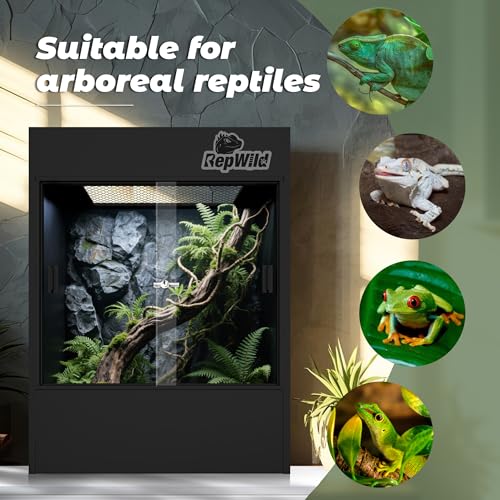 33 Gallon PVC Tall Reptile Terrarium, 18x18x24 Arboreal Enclosure | Vertical Habitat Enclosure with Sliding Door & Heavy-Duty Screen for Amphibians, Crested Gecko Lizard Chameleon - size: 18"W x 18"D x 24"H