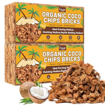 2 Pack Coco Chips for Plants- 2.2lb Organic Coconut Husk Potting Mix | Coconut Mulch Coco Husk Chips for Garden, Potted Plants, Orchid Repotting Soil Mix, High Expansion & Moisture Retention - size: 2 Pack