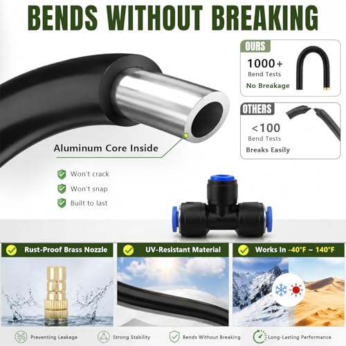 Drip Irrigation Nozzles 40 Pack, 8 Inch Adjustable Sprayers for 1/4 Tubing | 360° bendable stems direct water where needed; tee connectors branch irrigation for pots, raised beds and greenhouse plants.