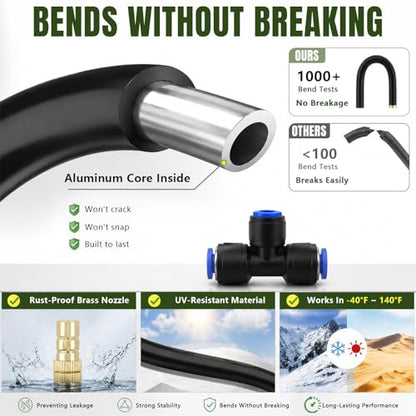 Drip Irrigation Nozzles 40 Pack, 8 Inch Adjustable Sprayers for 1/4 Tubing | 360° bendable stems direct water where needed; tee connectors branch irrigation for pots, raised beds and greenhouse plants.