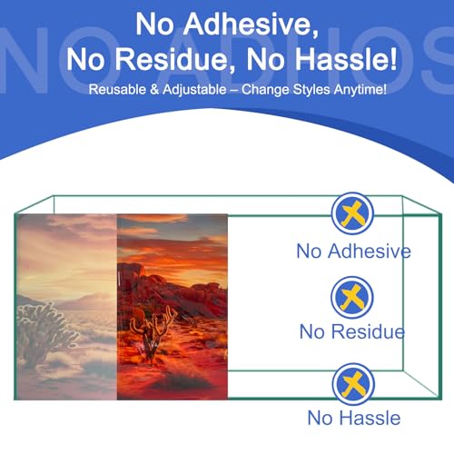 Reptile Background Film, Static Cling, Glue-Free, Desert, 23.6"H×70.8"W | No Glue Static Cling • Spray Water to Apply • Realistic Desert Scene • Natural Terrarium Look • Reusable • Easy Trim - size: 23.6 X 70.8 Inches