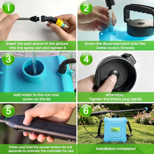 2-Gallon Battery-Powered Sprayer,6 Nozzles,2 Spray Modes, Telescopic Pole | Electric Sprayer for Lawn and Garden Weed/Pest Control, Watering, USB Rechargeable Adjustable Shoulder Strap