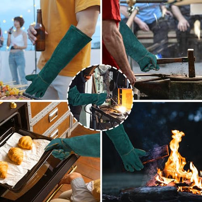 Gardening Gloves 23.6", Thorn-Resistant Long Gauntlet, Split Cowhide Leather Protective Gloves with Reinforced Palm, Fireplace/BBQ/Forge, Welding Heat-Resistant, Animal Handling Bite-Resistant