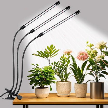 3 Head Grow Lights for Indoor Plants, Upgrade 126 LEDs Clip Plant Lights, Full Spectrum Red White LED Plant Growing Lamps with Flexible Gooseneck, 3/9/12H Timer, 3 Spectral Modes, 10 Dimmable Levels - size: 3 Head 1 Pack