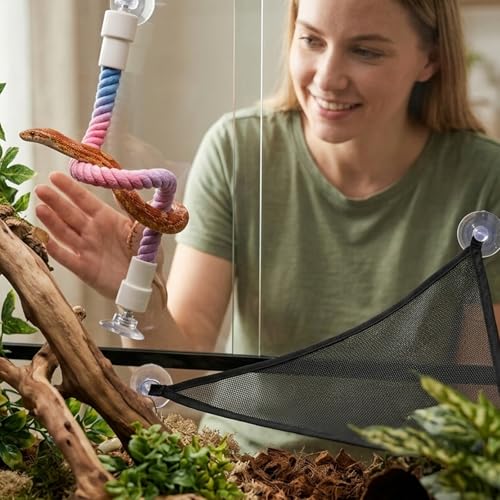 2PCS Snake Enrichment for Reptiles, Reptile Hammock, Two Piece Snake Hammock Set with Suction Cup and Small Size, Snake Hammock for Terrarium, Snake Enrichment with Cotton Rope and Suction Cup, Snake