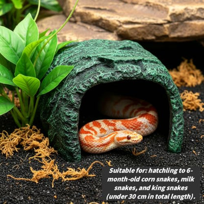 Cididu Reptile Hide Rock Cave, Resin Habitat Hidden for Terrarium and Aquarium Decor, Green Hideout Hide Cave Fit for Bearded Dragons, Lizards, Snakes, Geckos, Tortoises, Small Animals, Amphibians