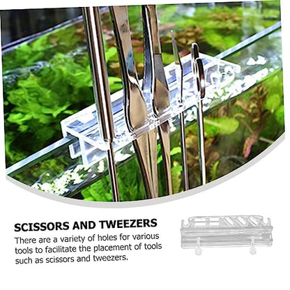 Generic Acrylic Fish Tank Tweezers Scissors -Mounted Storage Organizer for Aquarium Cleaning Tools and Break-Resistant Maintenance Holder Multiple Tool Slots