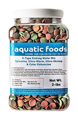 4-Type 12mm-1/2" Sinking Wafer Mix for Bottom Fish, Tropicals, 2-lb Md Jar | Spirulina-Algae, Ultra-Worm, Ultra-Shrimp, Color Enhancing Wafers For Shrimp, Snails, Crabs, Crayfish, All Tropical Fish - size: 2 Pound (Pack of 1)