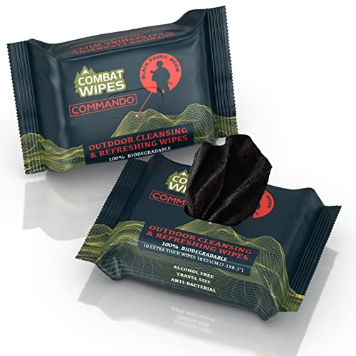 COMBAT WIPES Commando Black, Unscented Camouflage Wet Wipes | Thick, Ultralight, Biodegradable, Heavy Duty Cleansing Cloths for Camping, Military, Hunting & Backpacking (2 Pack) - style: 50 Count (Pack of 2)