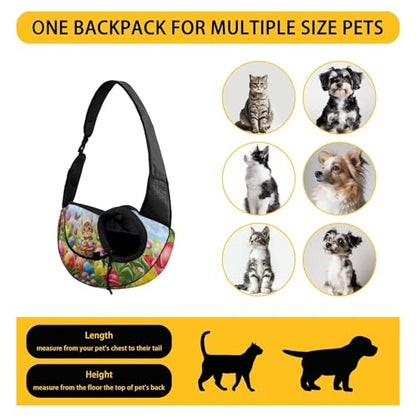 COEQINE Small Dog Easter Outfit Carrier Backpack Thick Padded Shoulder Strap Hands-Free Colorful Eggs Kawaii Cat Bunny Ears with Drawstring Dog Papoose for Travel - color: Colorful Eggs Kawaii Cat Bunny Costome
