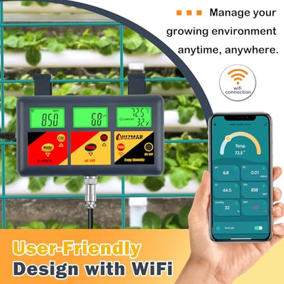 pH EC Meter for Hydroponics 7 in 1 pH EC PPM CF ORP Temp Humidity | Continuous Monitor pH ORP Meter for Water Hydroponics EC PPM Meter for Hydroponic Garden DWC Setup Aeroponic