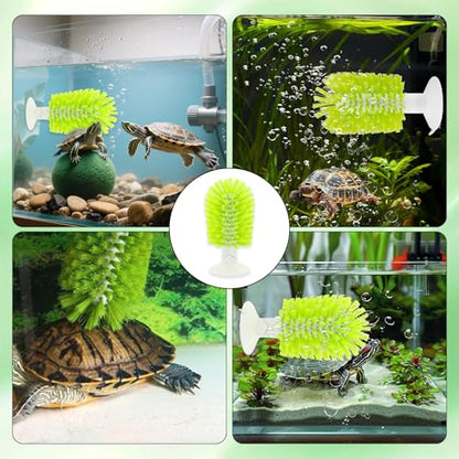2 Pcs Turtle Brush with Suction Cups, 2 Large Decorative Duckweed, Turtle Tank Accessories, Not Easy to Peel, Shell Exfoliating Back Scrub Cleaning Brush (Green)